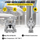 VEVOR pneimatisks dubultās membrānas sūknis, ieplūde un izplūde, nerūsējošā tērauda korpuss, 11,36 l/min, PTFE membrāna, pārneses sūknis naftas, dīzeļdegvielas, eļļas un zemas viskozitātes šķidrumiem.