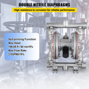 VEVOR pneimatisks dubultās membrānas sūknis, ieplūde un izplūde, nerūsējošā tērauda korpuss, 11,36 l/min, PTFE membrāna, pārneses sūknis naftas, dīzeļdegvielas, eļļas un zemas viskozitātes šķidrumiem.