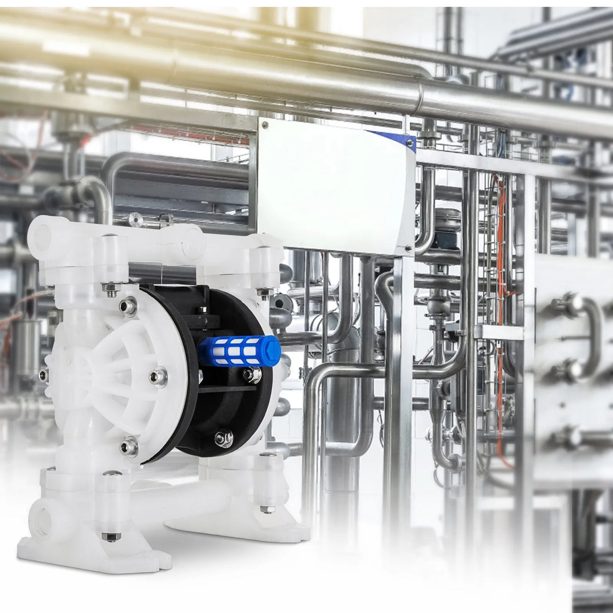 VEVOR pneimatiskais dubultās membrānas sūknis 26,5 L/min, 6,9 bar, polipropilēna ūdens sūknis ar 13 mm ieplūdi un izplūdi, maks. pacelšanas augstums 69 m, ar noslēgtu lodveida vārstu - ZEMLETES.LV