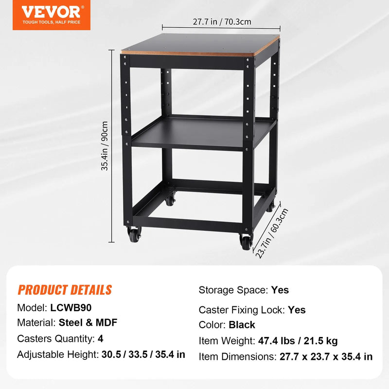 VEVOR ēveles statīvs, 45 kg (100 lbs) smagu slodžu kapacitāte, trīs līmeņu augstuma regulējams biezumēveles galds ar 4 stabiliem riteņiem un uzglabāšanas vietu, piemērots lielākajai daļai ēveļu, zāģu, galda tipa iekārtu un elektroinstrumentu.