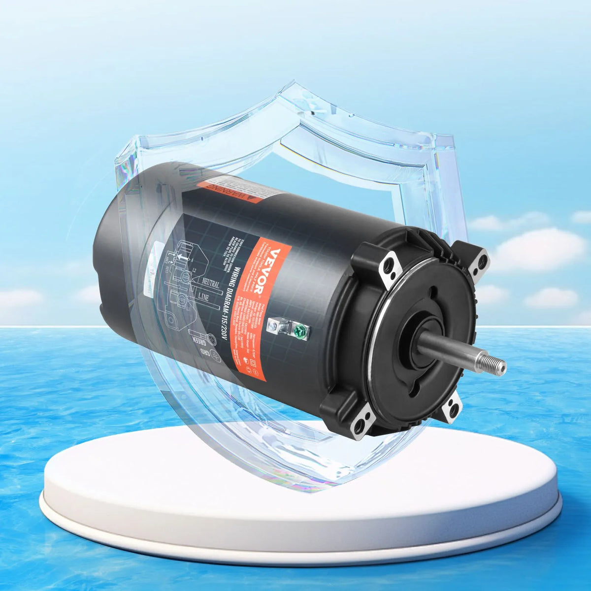 VEVOR 0,75 ZS baseina sūkņa motors, 56J rāmis, 115 V (8 A) / 230 V (4 A), 3450 apgr./min., 60 Hz, servisa koeficients 1,5, 80 μF/250 V kondensators, pretēji pulksteņrādītāja virzienam rotācija, apaļā atloka nomaiņas motors - ZEMLETES.LV