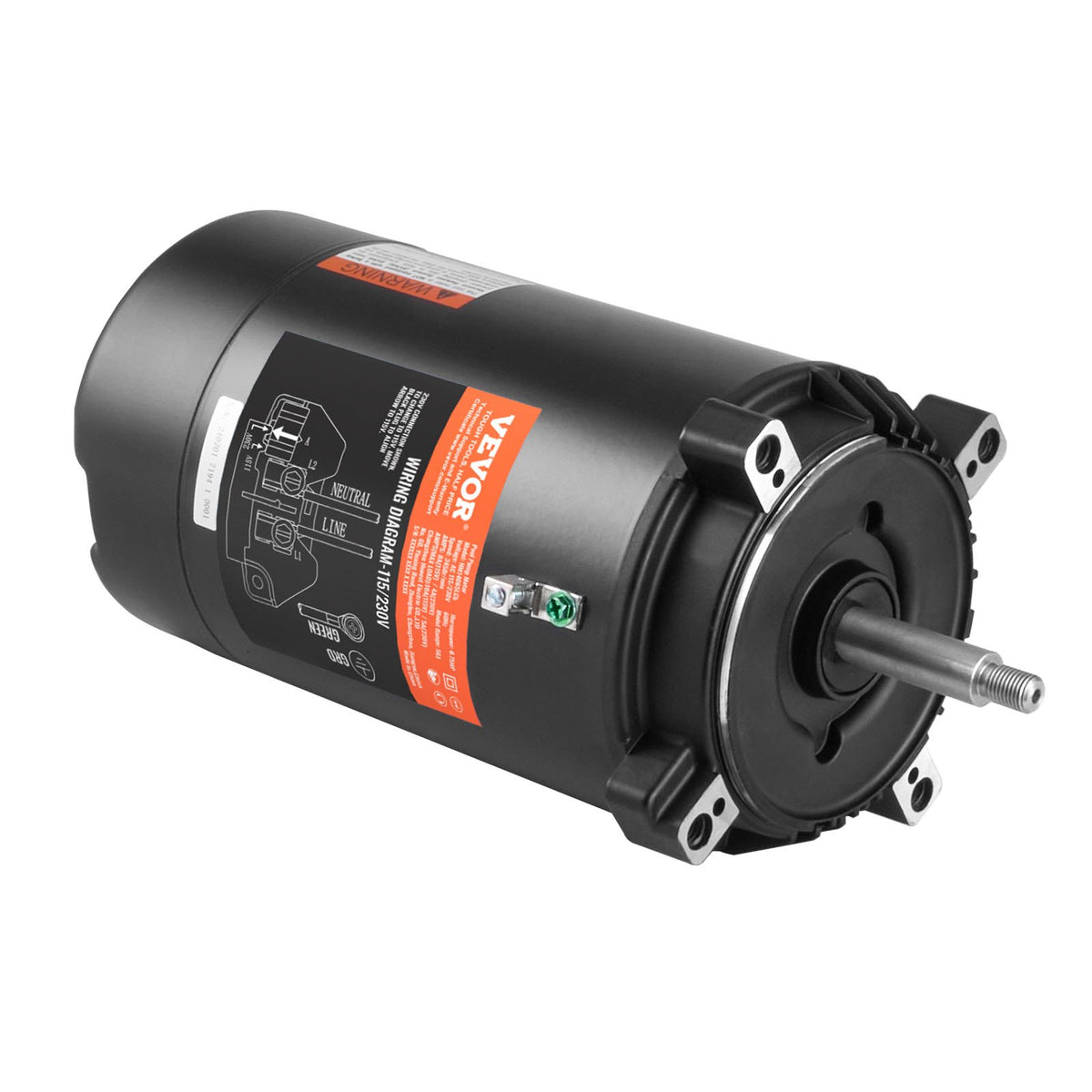 VEVOR 0,75 ZS baseina sūkņa motors, 56J rāmis, 115 V (8 A) / 230 V (4 A), 3450 apgr./min., 60 Hz, servisa koeficients 1,5, 80 μF/250 V kondensators, pretēji pulksteņrādītāja virzienam rotācija, apaļā atloka nomaiņas motors - ZEMLETES.LV