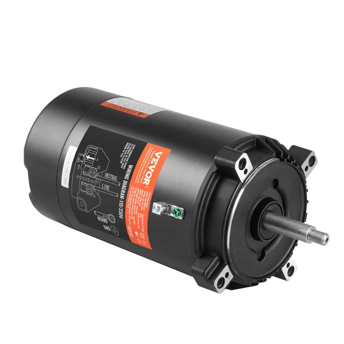 VEVOR 0,75 ZS baseina sūkņa motors, 56J rāmis, 115 V (8 A) / 230 V (4 A), 3450 apgr./min., 60 Hz, servisa koeficients 1,5, 80 μF/250 V kondensators, pretēji pulksteņrādītāja virzienam rotācija, apaļā atloka nomaiņas motors - ZEMLETES.LV