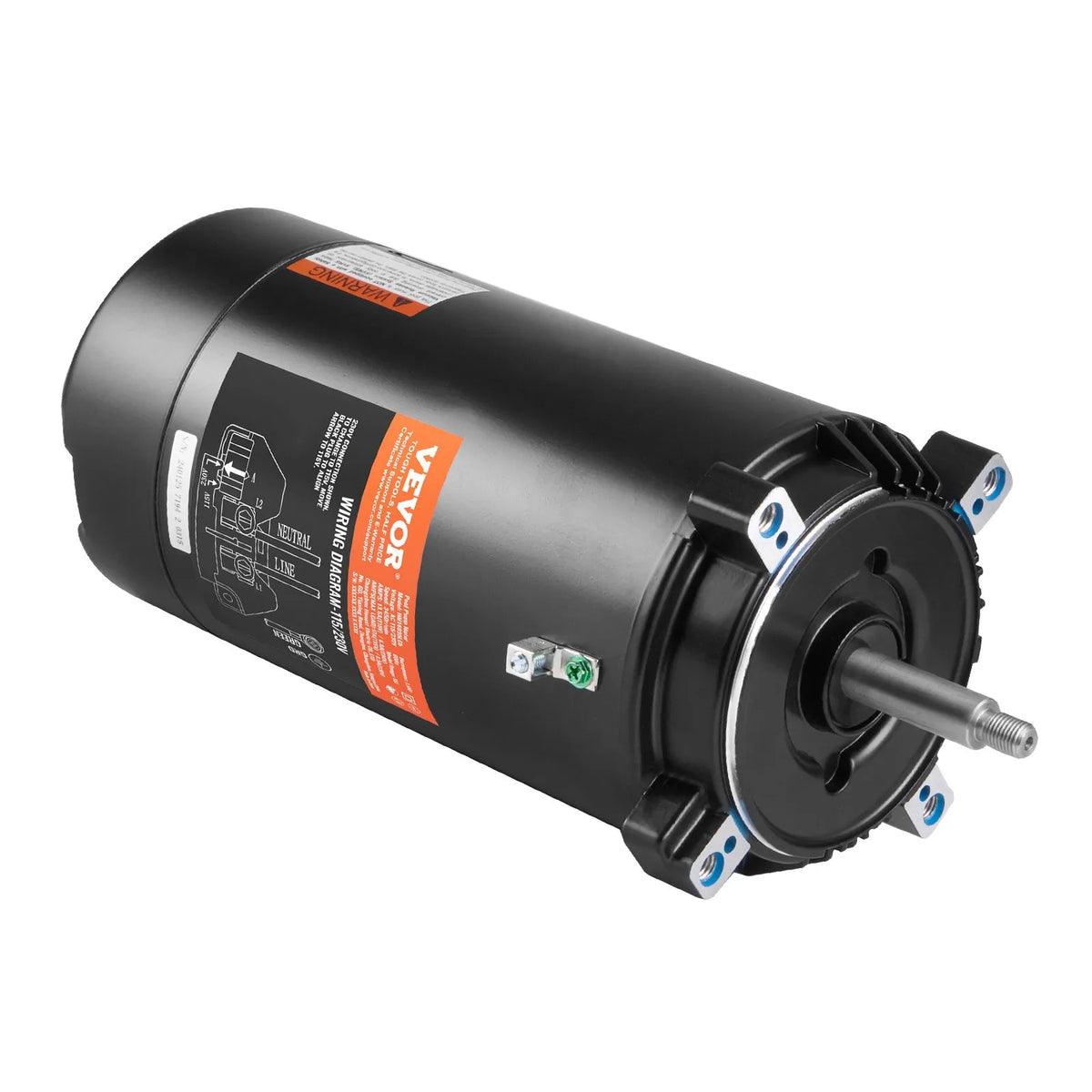 VEVOR 1,5 HP baseina sūkņa motors, 56J rāmis, 115 V/230 V, 3450 apgr./min, 90 μF/250 V kondensators, CCW rotācija, apaļš atloks - ZEMLETES.LV