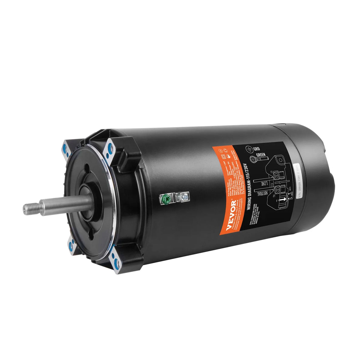 VEVOR 1,5 HP basseinipumba mootor, 56J raam, 115 V/230 V, 3450 pööret minutis, 90 μF/250 V kondensaator, vastupäevane pöörlemine, ümmargune äärik