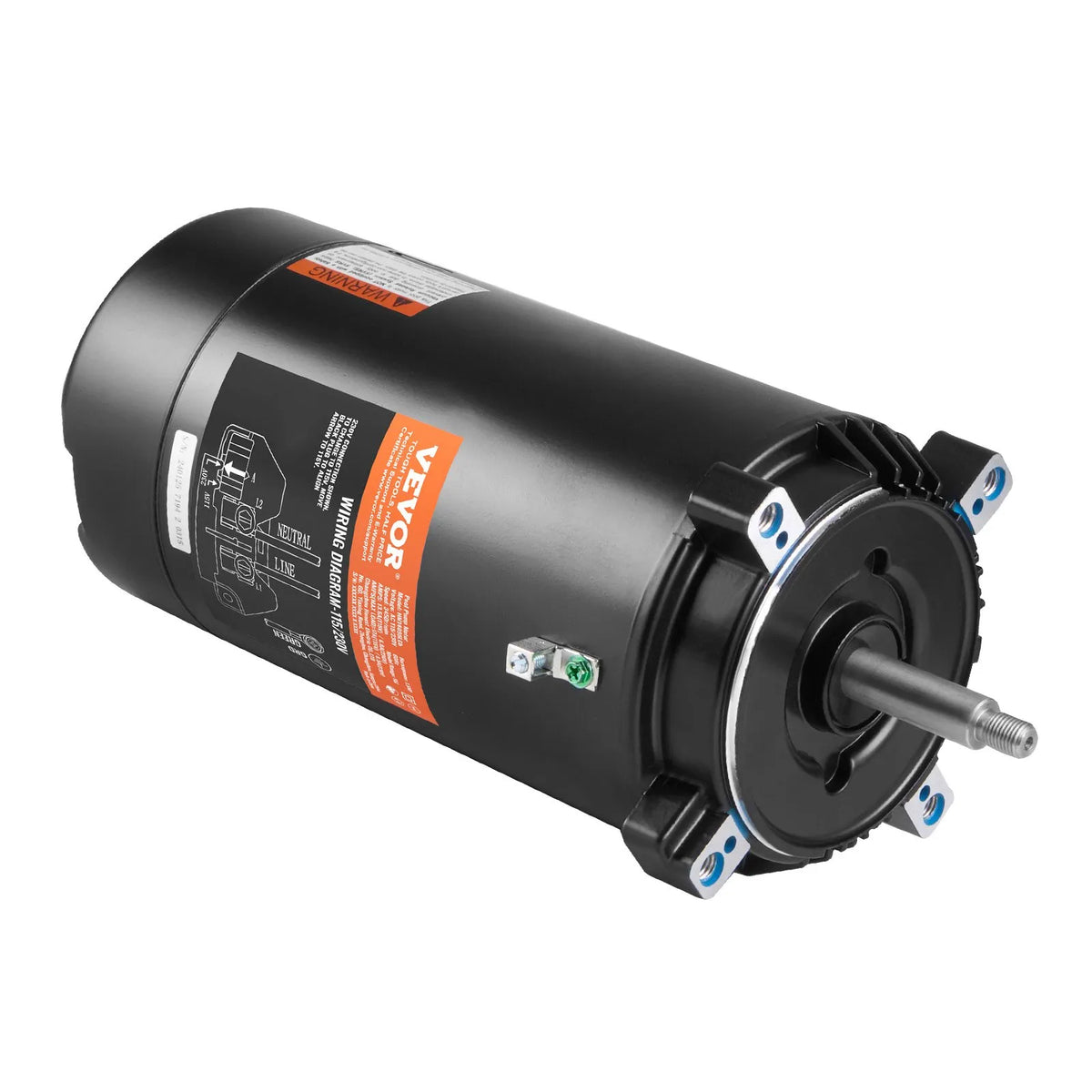 VEVOR 1,5 HP baseina sūkņa motors, 56J rāmis, 115 V/230 V, 3450 apgr./min, 90 μF/250 V kondensators, CCW rotācija, apaļš atloks - ZEMLETES.LV