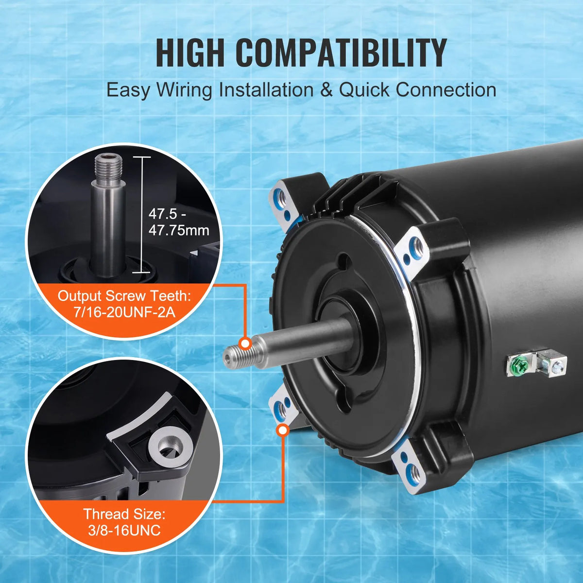 VEVOR 1 ZS baseina sūkņa motors, 56J rāmis, 115 V (9,8 A) / 230 V (4,9 A), 3450 apgr./min., 60 Hz, servisa koeficients 1,4, 90 μF/250 V kondensators, pretēji pulksteņrādītāja virzienam rotācija, apaļā atloka nomaiņas motors - ZEMLETES.LV