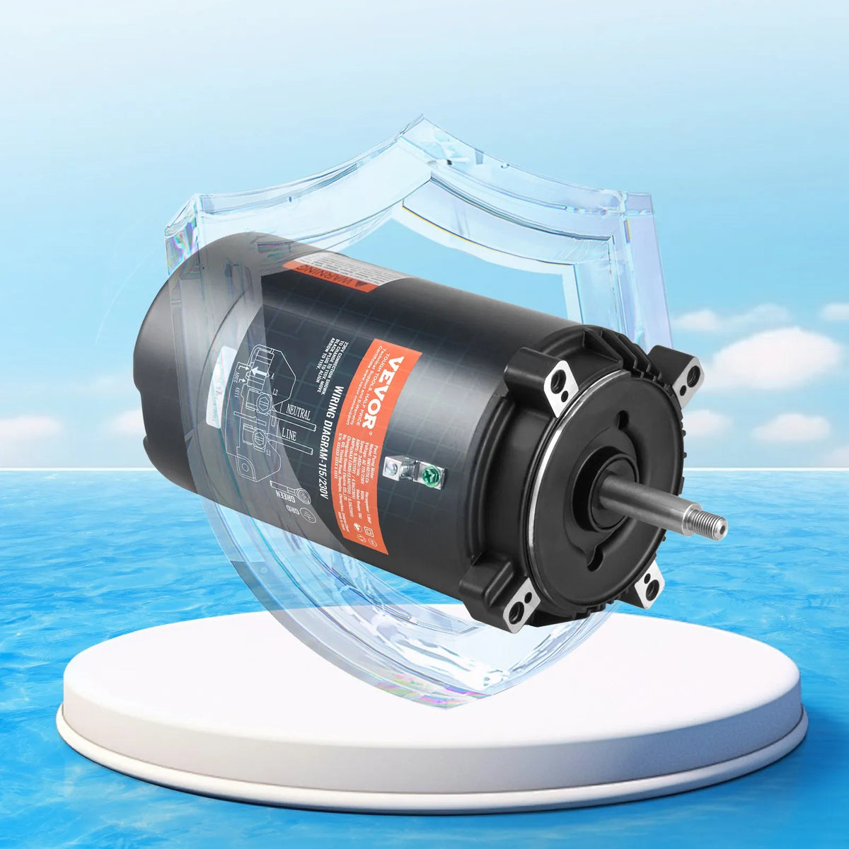 VEVOR 1 ZS baseina sūkņa motors, 56J rāmis, 115 V (9,8 A) / 230 V (4,9 A), 3450 apgr./min., 60 Hz, servisa koeficients 1,4, 90 μF/250 V kondensators, pretēji pulksteņrādītāja virzienam rotācija, apaļā atloka nomaiņas motors - ZEMLETES.LV