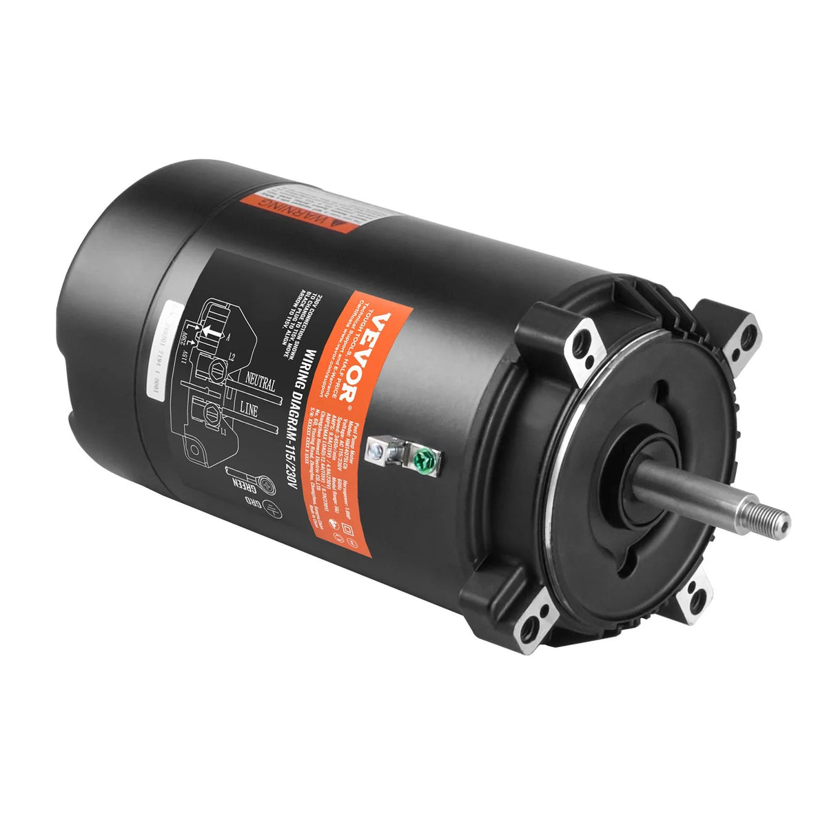 VEVOR 1 ZS baseina sūkņa motors, 56J rāmis, 115 V (9,8 A) / 230 V (4,9 A), 3450 apgr./min., 60 Hz, servisa koeficients 1,4, 90 μF/250 V kondensators, pretēji pulksteņrādītāja virzienam rotācija, apaļā atloka nomaiņas motors - ZEMLETES.LV
