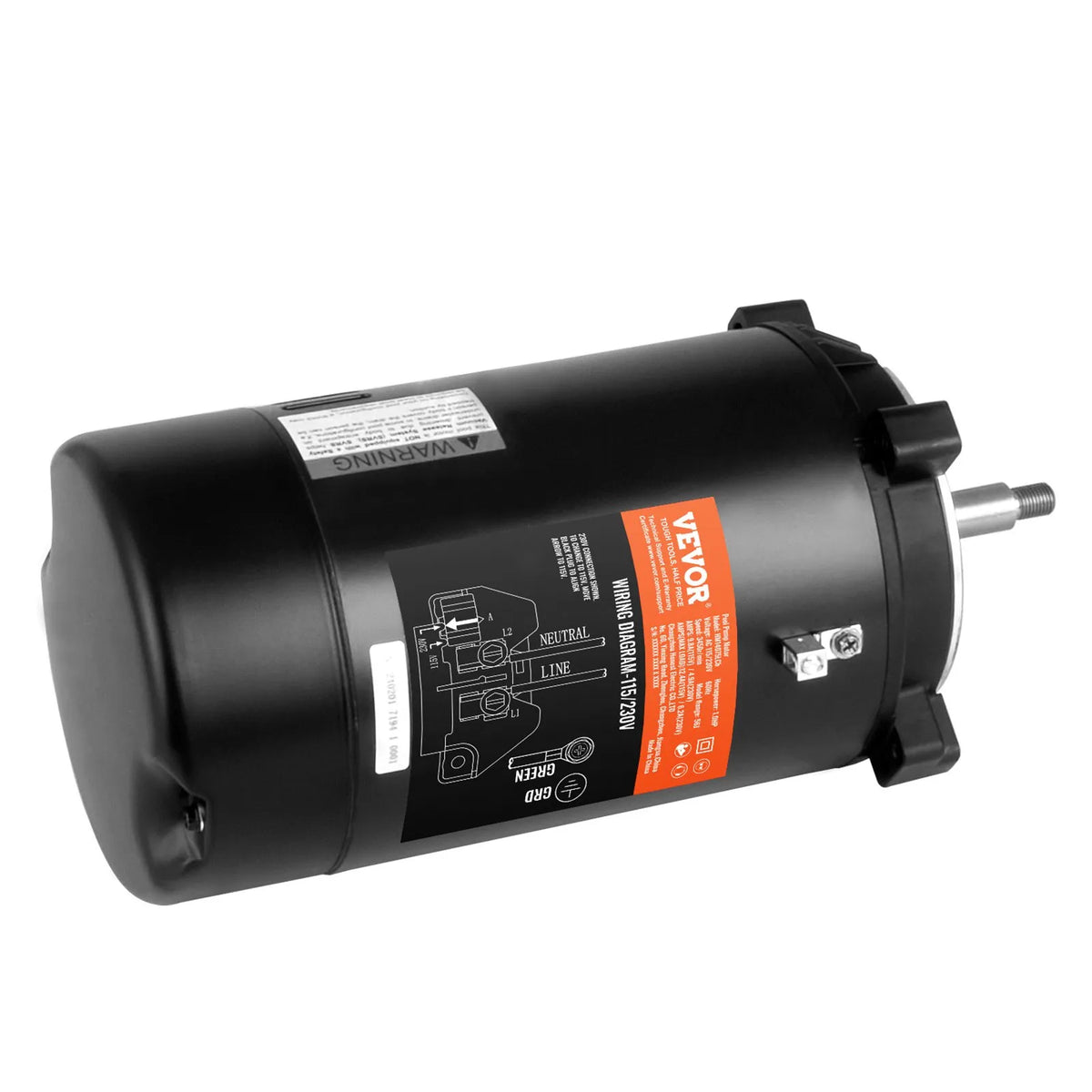 VEVOR 1 ZS basseinipumba mootor, 56J raam, 115 V (9,8 A) / 230 V (4,9 A), 3450 pööret minutis, 60 Hz, töökoefitsient 1,4, 90 μF/250 V kondensaator, pöörlemine vastupäeva suunas, ümmarguse tiiviku vahetusmootor