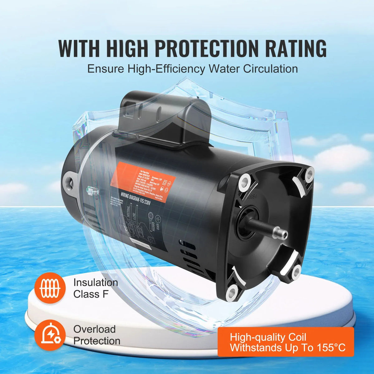 VEVOR 1 HP baseina sūkņa motors, 56Y rāmis, 115 V/230 V, 3450 apgr./min, 90 µF/250 V kondensators, CCW rotācija - ZEMLETES.LV