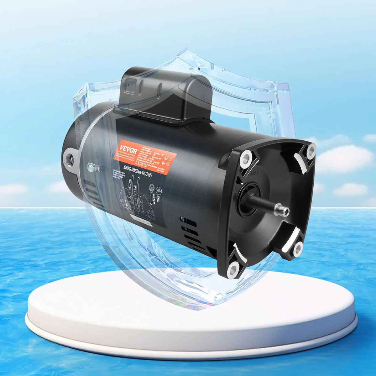 VEVOR 1 HP baseina sūkņa motors, 56Y rāmis, 115 V/230 V, 3450 apgr./min, 90 µF/250 V kondensators, CCW rotācija - ZEMLETES.LV
