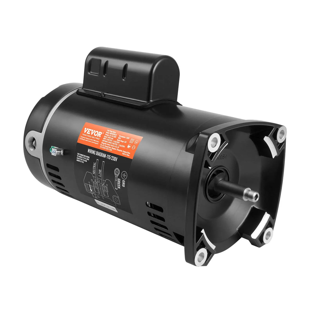 VEVOR 1 HP baseina sūkņa motors, 56Y rāmis, 115 V/230 V, 3450 apgr./min, 90 µF/250 V kondensators, CCW rotācija - ZEMLETES.LV