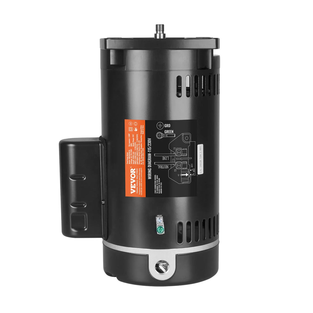 VEVOR 1 HP baseina sūkņa motors, 56Y rāmis, 115 V/230 V, 3450 apgr./min, 90 µF/250 V kondensators, CCW rotācija - ZEMLETES.LV