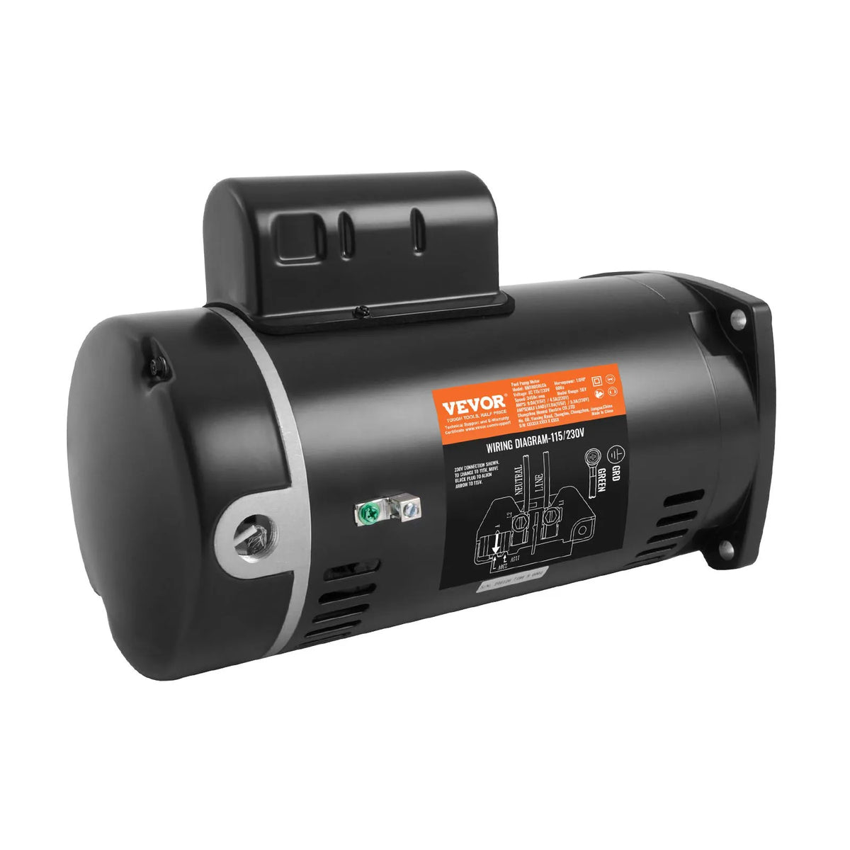 VEVOR 1 HP basseinipumba mootor, 56Y raam, 115 V/230 V, 3450 p/min, 90 µF/250 V kondensaator, pöörlemissuund vastupäeva