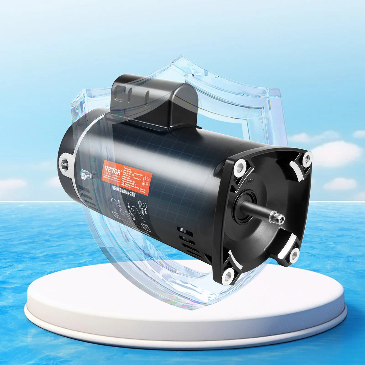 VEVOR 2 HP baseina sūkņa motors, 56Y rāmis, 230 V, 3450 apgr./min, 50 μF/250 V kondensators, CCW rotācija, kvadrātveida atloks - ZEMLETES.LV