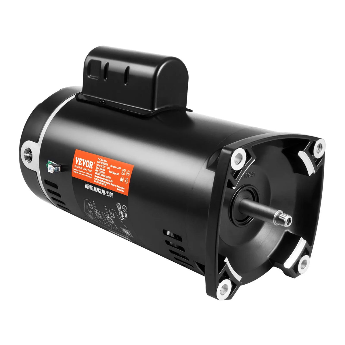 VEVOR 2 HP baseina sūkņa motors, 56Y rāmis, 230 V, 3450 apgr./min, 50 μF/250 V kondensators, CCW rotācija, kvadrātveida atloks - ZEMLETES.LV