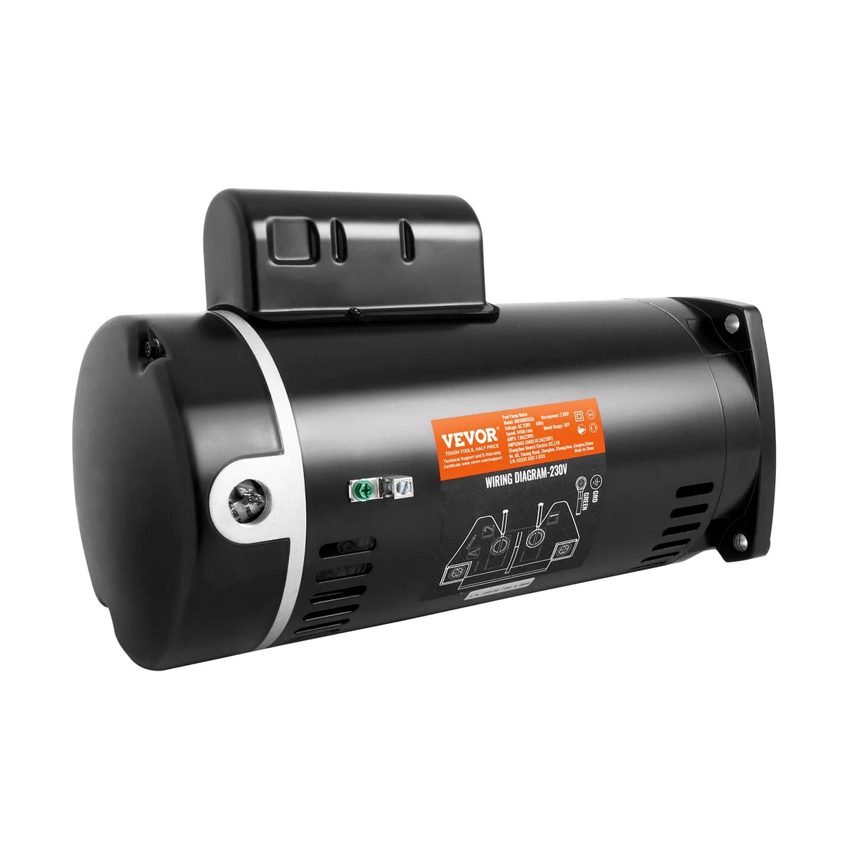 VEVOR 2 HP basseinipumba mootor, 56Y raam, 230 V, 3450 p/min, 50 μF/250 V kondensaator, vastupäevane pöörlemine, ruudukujuline äärik