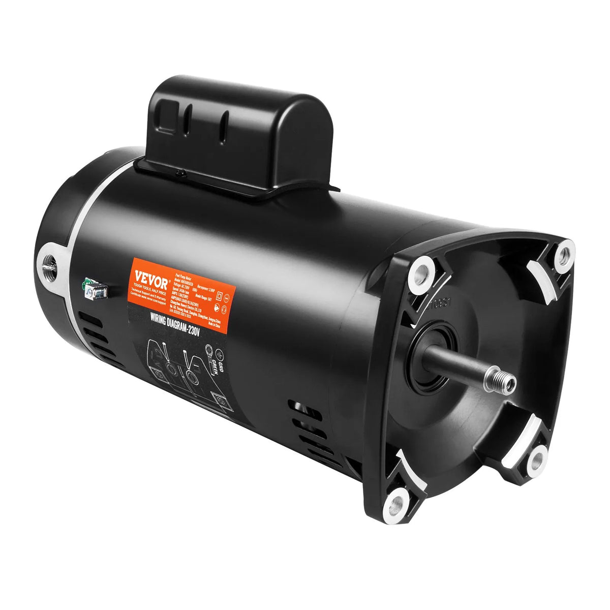 VEVOR 2 HP baseina sūkņa motors, 56Y rāmis, 230 V, 3450 apgr./min, 50 μF/250 V kondensators, CCW rotācija, kvadrātveida atloks - ZEMLETES.LV