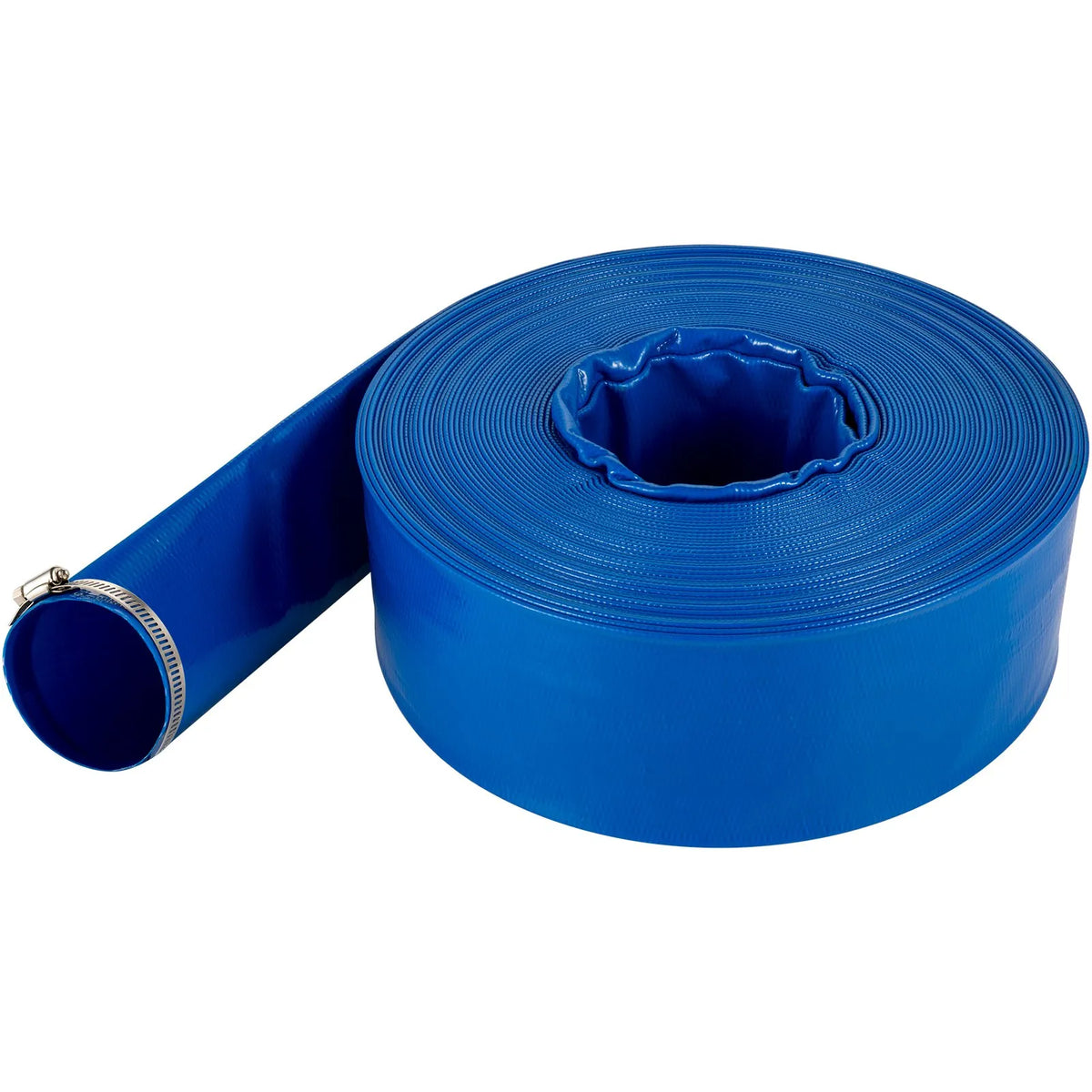 VEVOR Discharge Hose, 38 mm × 32 m, PVC Flat Fabric Hose, Reinforced Backwash and Drainage Hose with Clamps, Weather and Crack Resistant, Suitable for Pools and Water Pumping, Blue