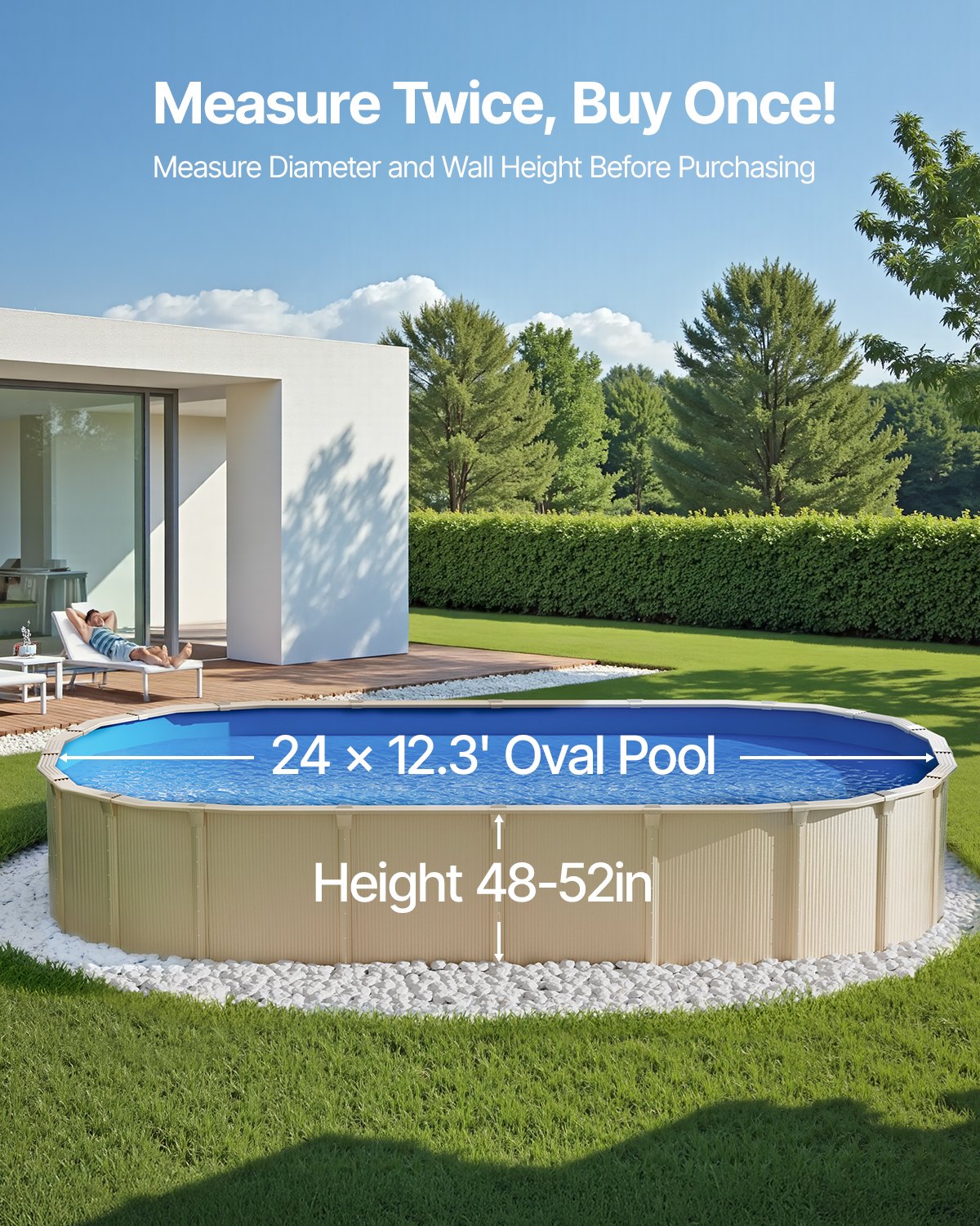 VEVOR Oval Above Ground Pool Liner 7.32 × 3.75 m, Durable Vinyl Pool Liner, Standard Thickness, Overlap Fastening Type, Suitable for Pools with 1.32 m Wall Height, Solid Colour