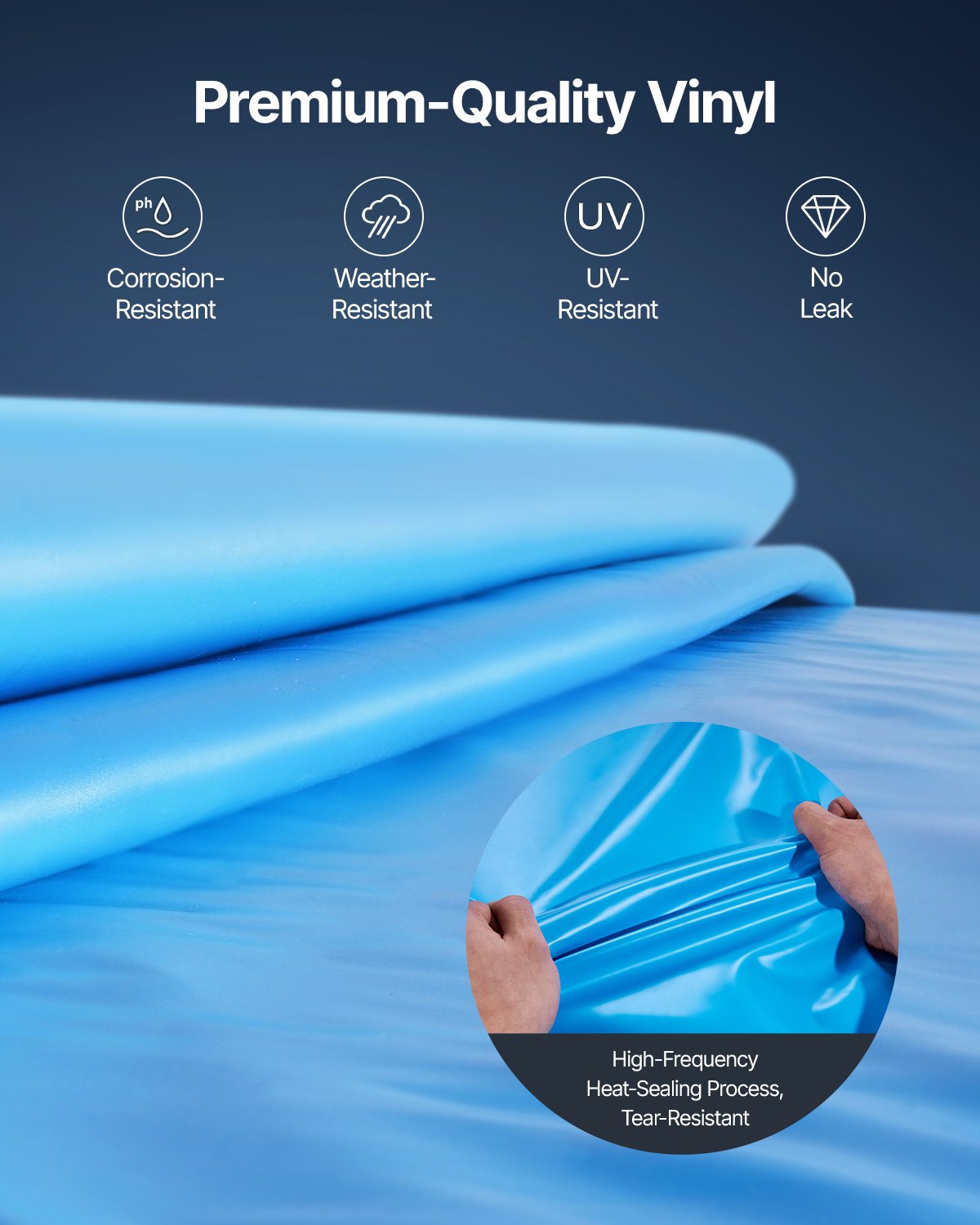 VEVOR Oval Above Ground Pool Liner 7.32 × 3.75 m, Durable Vinyl Pool Liner, Standard Thickness, Overlap Fastening Type, Suitable for Pools with 1.32 m Wall Height, Solid Colour
