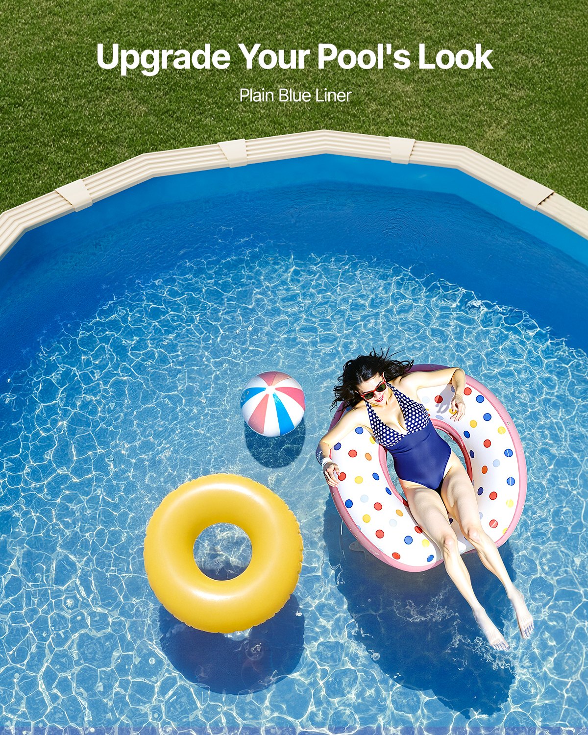 VEVOR Oval Above Ground Pool Liner 7.32 × 3.75 m, Durable Vinyl Pool Liner, Standard Thickness, Overlap Fastening Type, Suitable for Pools with 1.32 m Wall Height, Solid Colour