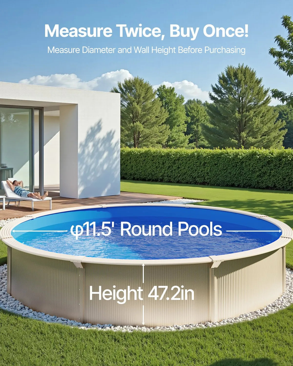 VEVOR Pool Liner for Round Above Ground Pool Ø 3.51 m, UniBead Fastening Type, Durable Vinyl Pool Liner, Standard Thickness, Wall Height 1.19 m, for Steel Wall Above Ground Pools, Solid Colour