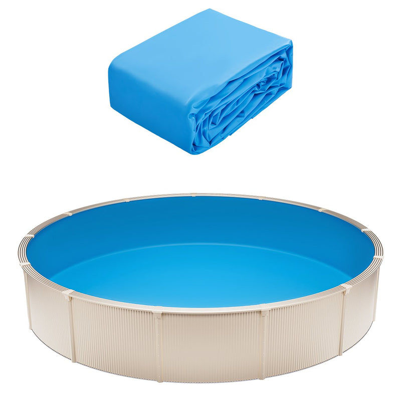 VEVOR baseina ieliktnis apaļam virszemes baseinam Ø 4,57 m, UniBead stiprinājuma tips, izturīgs vinila baseina ieliktnis, standarta biezums, sienas augstums 1,19 m, paredzēts tērauda sienu virszemes baseiniem, vienkrāsains