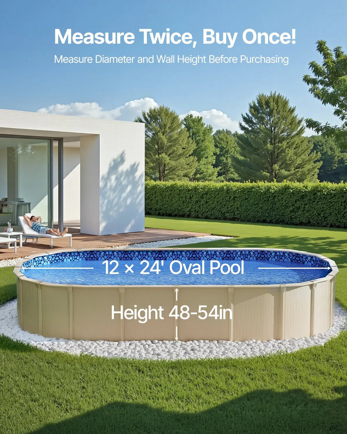 VEVOR 3.66 × 7.32 m Oval Pool Liner with Overlap Edge for Above Ground Pools, Wall Height 1.22–1.37 m, Durable Standard Gauge Vinyl for Steel Wall Pools