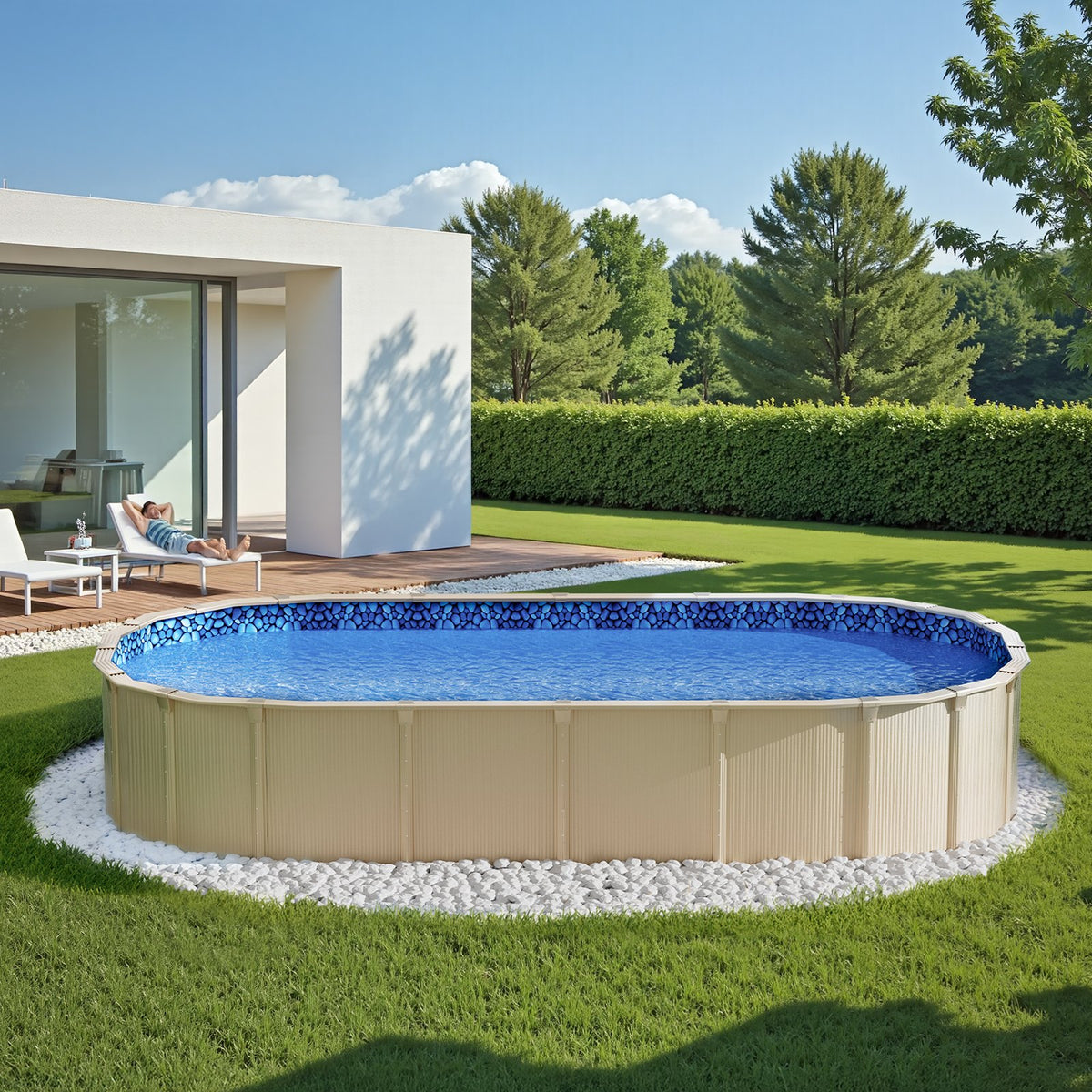VEVOR 3.66 × 7.32 m Oval Pool Liner with Overlap Edge for Above Ground Pools, Wall Height 1.22–1.37 m, Durable Standard Gauge Vinyl for Steel Wall Pools