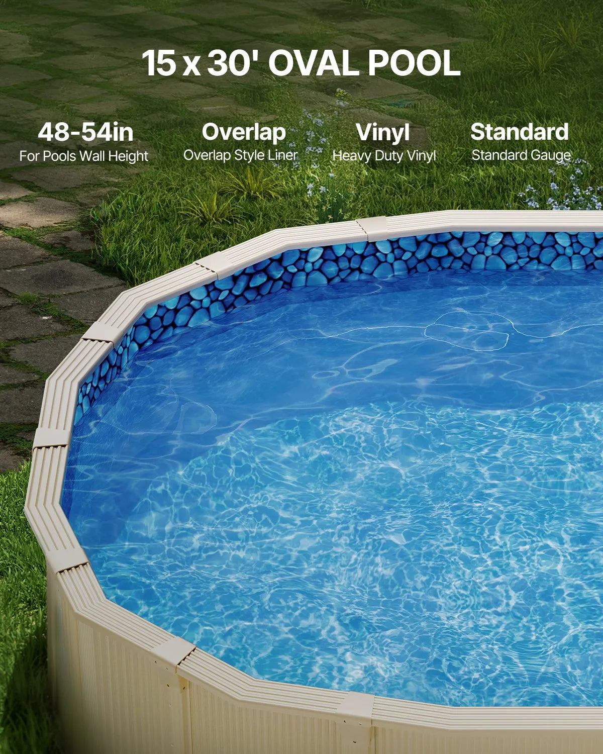 VEVOR 4.57 × 9.14 m Oval Pool Liner with Overlap Edge for Above Ground Pools, Wall Height 1.22–1.37 m, Durable Standard Gauge Vinyl for Steel Wall Pools