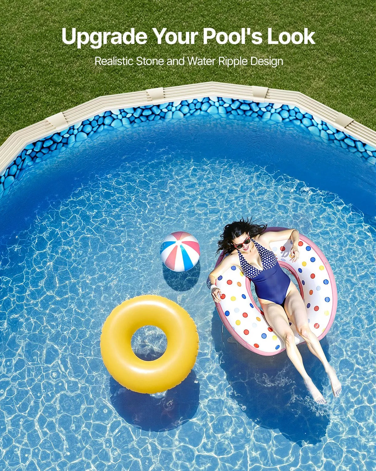VEVOR 4.57 × 9.14 m Oval Pool Liner with Overlap Edge for Above Ground Pools, Wall Height 1.22–1.37 m, Durable Standard Gauge Vinyl for Steel Wall Pools