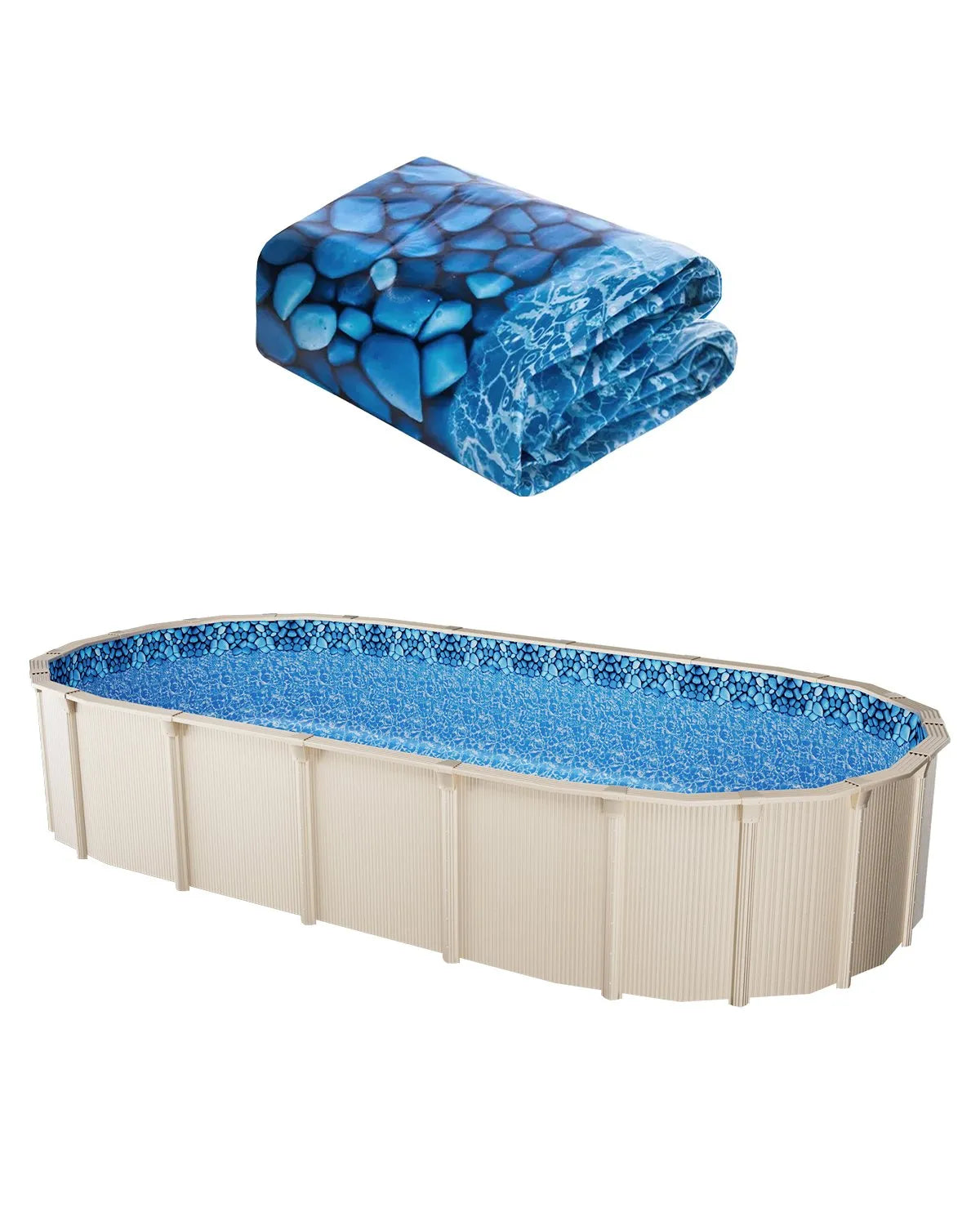 VEVOR 4.57 × 9.14 m Oval Pool Liner with Overlap Edge for Above Ground Pools, Wall Height 1.22–1.37 m, Durable Standard Gauge Vinyl for Steel Wall Pools