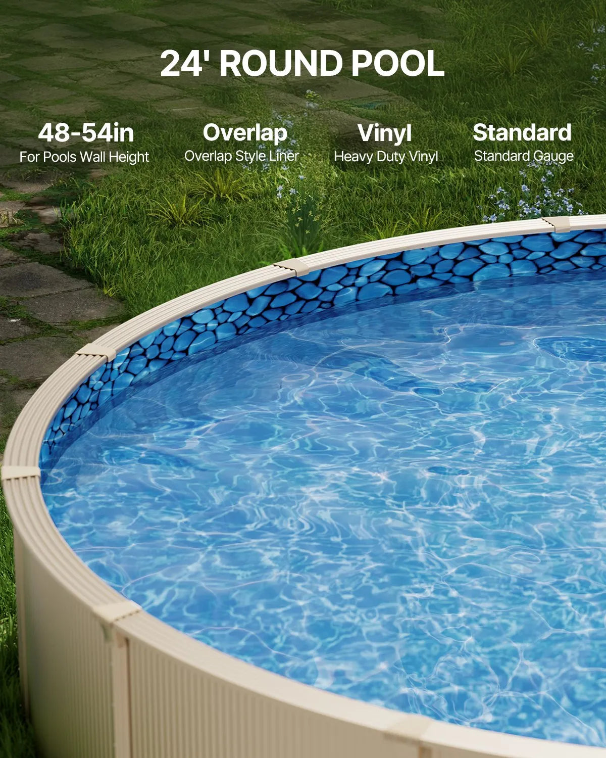 VEVOR Pool Liner for Round Above Ground Pool Ø 7.32 m, Overlap Type Vinyl Pool Liner, Standard Thickness, Suitable for Wall Height 1.22–1.37 m, Designed for Steel Wall Above Ground Swimming Pools