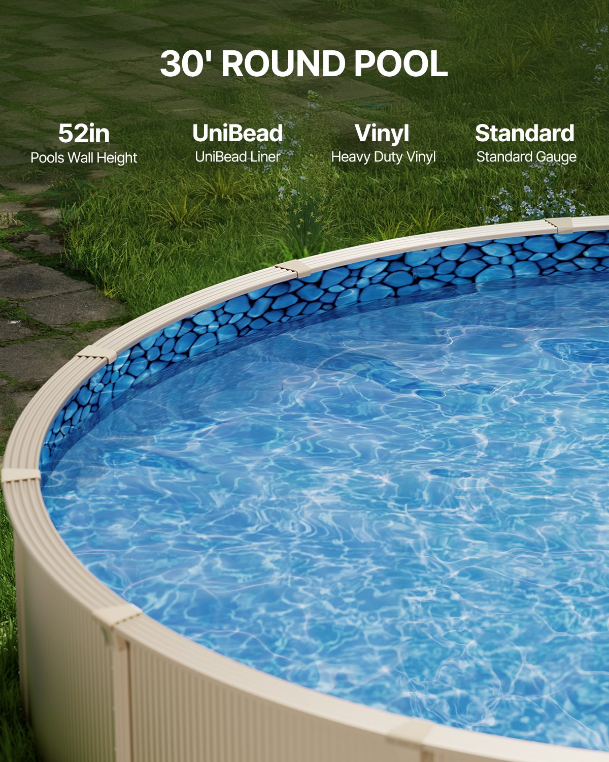 VEVOR Pool Liner for Round Above Ground Pool Ø 9.14 m, UniBead Fastening Type, Durable Vinyl Pool Liner, Standard Thickness, Wall Height 1.32 m, for Steel Wall Above Ground Swimming Pools