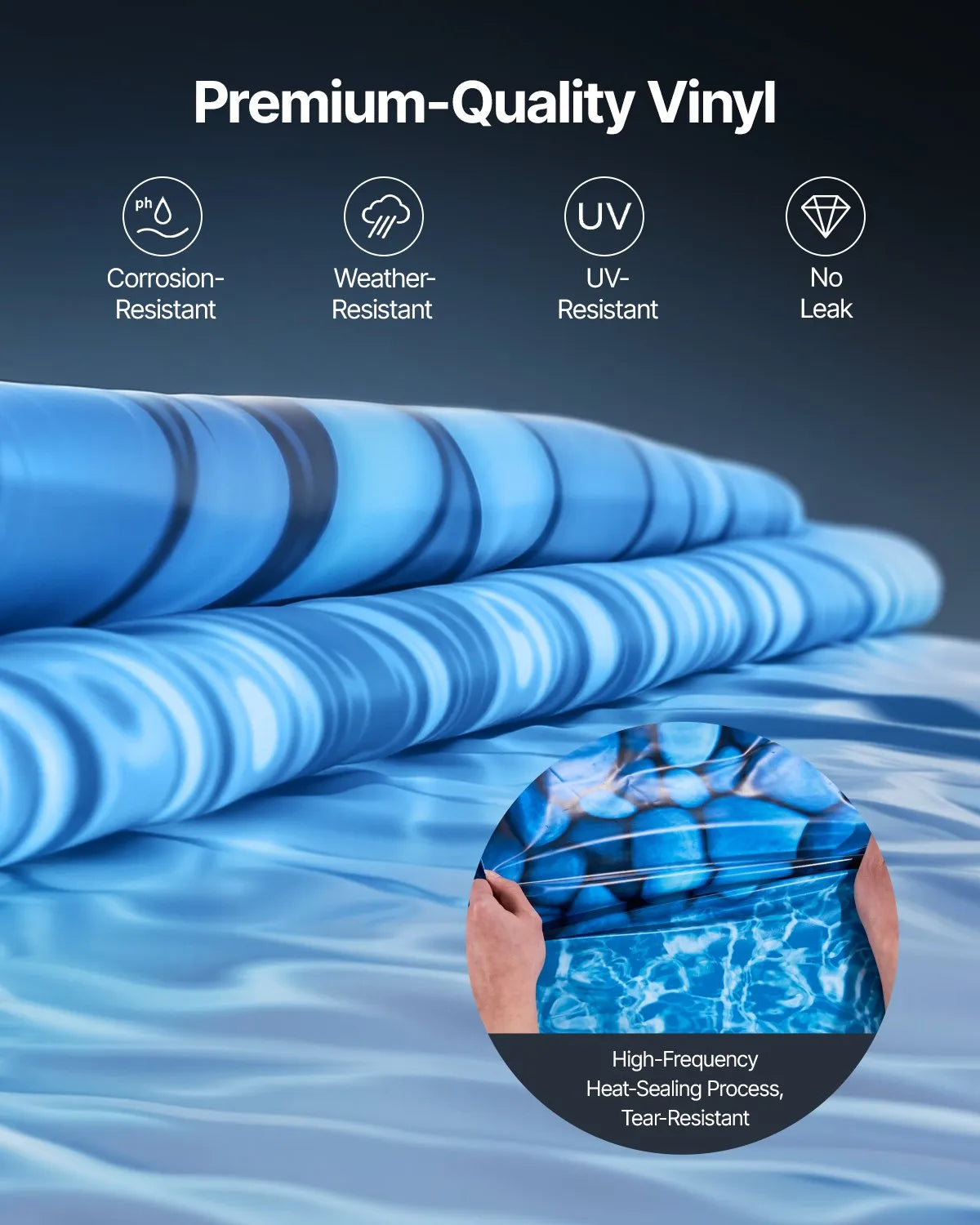 VEVOR Pool Liner for Round Above Ground Pool Ø 10.06 m, UniBead Fastening Type, Durable Vinyl Pool Liner, Standard Thickness, Wall Height 1.32 m, for Steel Wall Above Ground Swimming Pools
