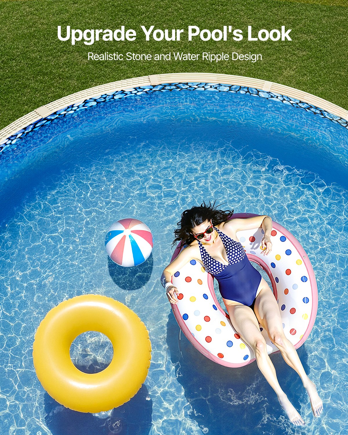 VEVOR Pool Liner for Round Above Ground Pool Ø 2.44 m, Overlap Type Vinyl Pool Liner, Standard Thickness, Suitable for Wall Height 1.22–1.37 m, Designed for Steel Wall Above Ground Swimming Pools
