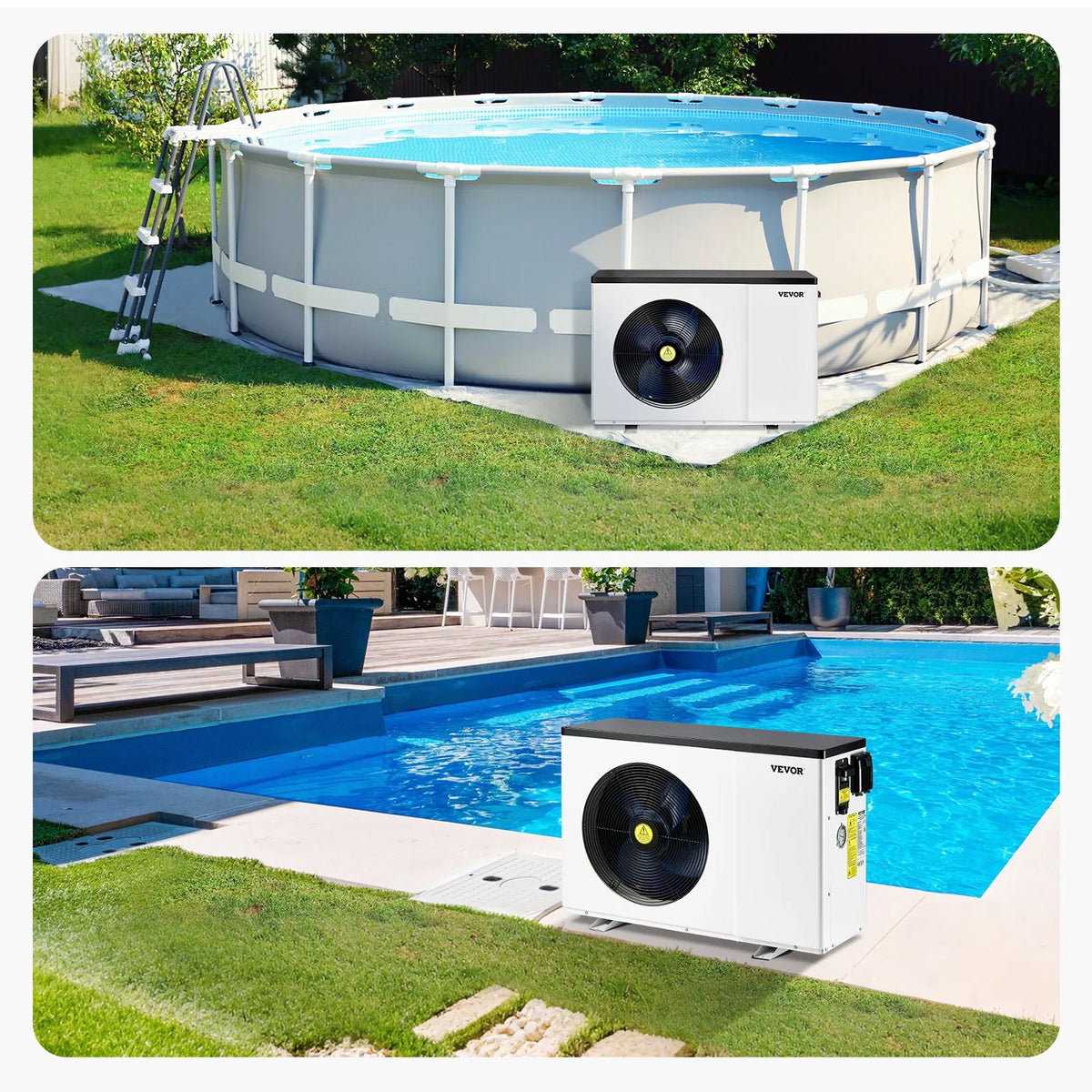 VEVOR Electric Pool Heat Pump, 2.51–11.38 kW Heating Power, Energy-Efficient Inverter Pool Water Heater and Cooler for 25–50 m³ Above-Ground Pools, AC 220–240 V, 50 Hz