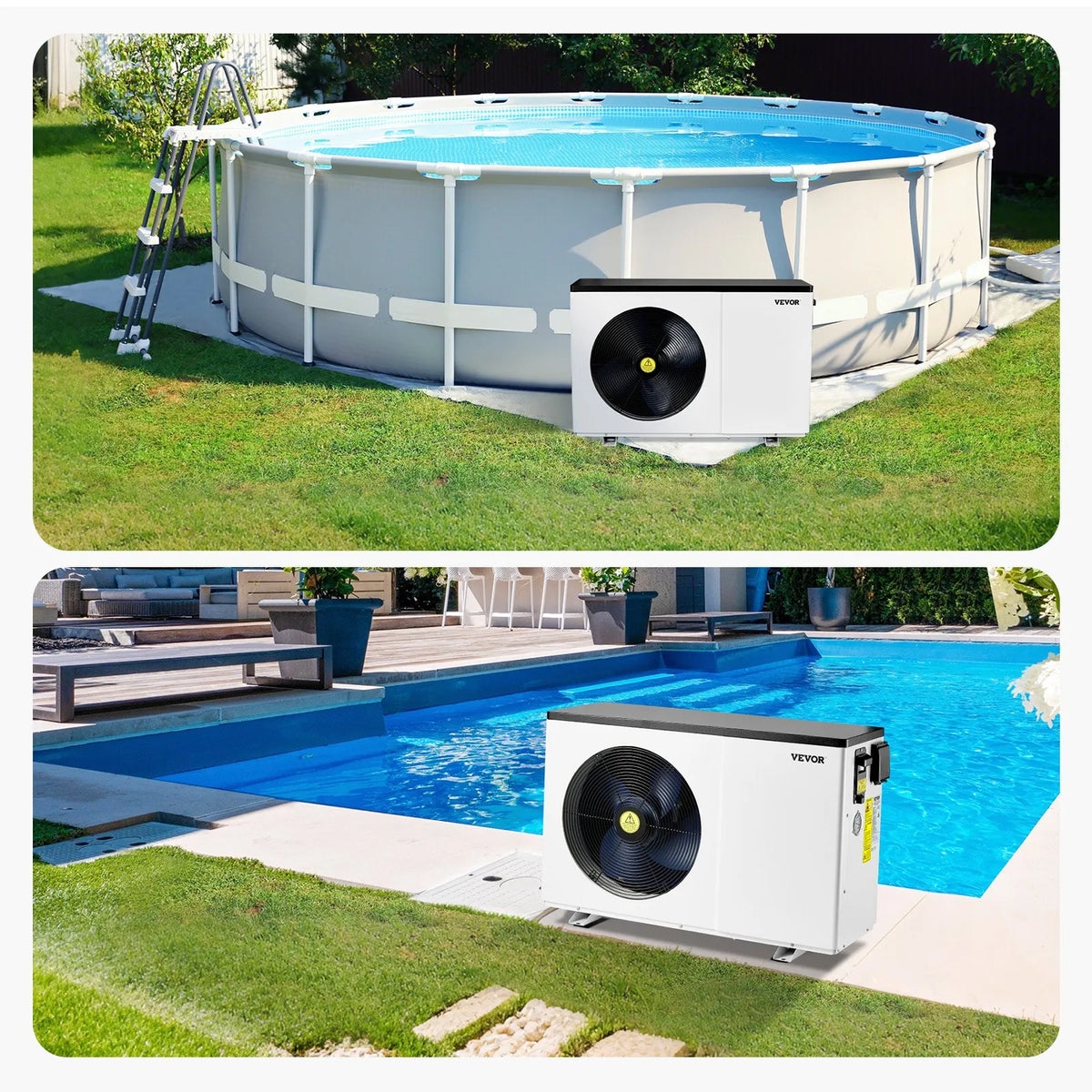 VEVOR Electric Pool Heat Pump, 3.22–15.25 kW Heating Power, Energy-Efficient Inverter Pool Water Heater and Cooler for 30–60 m³ Above-Ground Pools, AC 220–240 V, 50 Hz