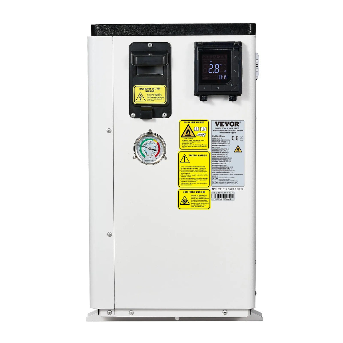 VEVOR Electric Pool Heat Pump, 3.22–15.25 kW Heating Power, Energy-Efficient Inverter Pool Water Heater and Cooler for 30–60 m³ Above-Ground Pools, AC 220–240 V, 50 Hz