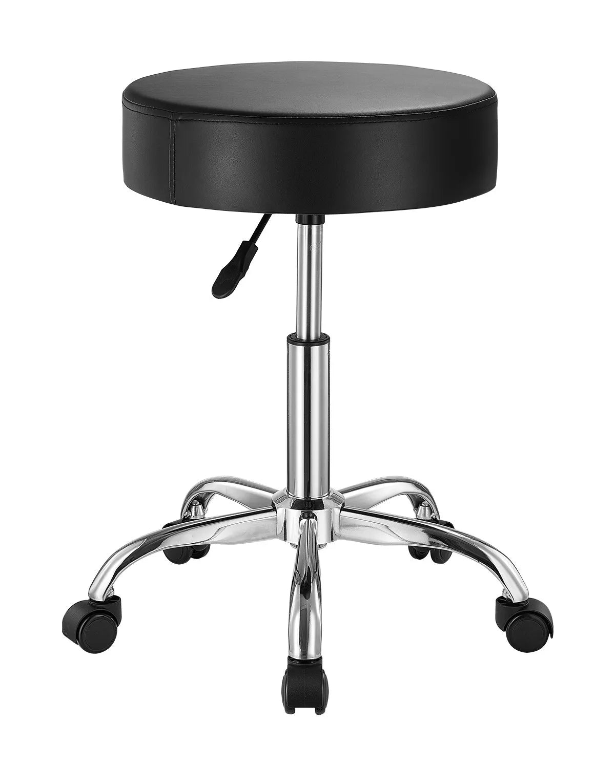 VEVOR ümmargune tool ratastega, 204 kg, reguleeritav kõrgus, paks PU-nahast iste, must