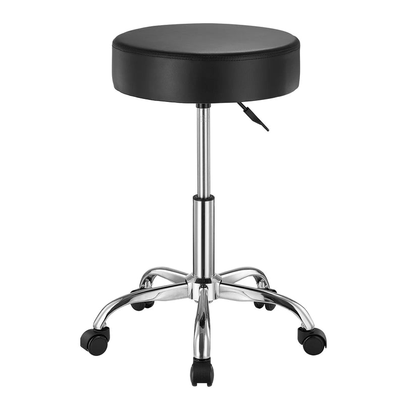 VEVOR mobilais krēsls ar riteņiem, apaļš regulējama augstuma krēsls ar 204 kg kravnesību, biezs PU ādas sēdeklis, 360° grozāms krēsls salonam, SPA, masāžas, tetovēšanas studijai un klīnikai, melns