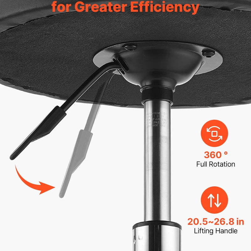 VEVOR mobilais krēsls ar riteņiem un kāju balstu, kravnesība 226,8 kg, regulējama augstuma ergonomisks krēsls ar biezu PU ādas sēdekli, 360° grozāms apaļš krēsls salonam, klīnikai un medicīnas iestādēm, melns