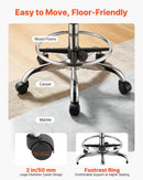 VEVOR mobilais krēsls ar riteņiem un kāju balstu, kravnesība 226,8 kg, regulējama augstuma ergonomisks krēsls ar biezu PU ādas sēdekli, 360° grozāms apaļš krēsls salonam, klīnikai un medicīnas iestādēm, melns
