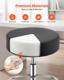 VEVOR mobilais krēsls ar riteņiem un kāju balstu, kravnesība 226,8 kg, regulējama augstuma ergonomisks krēsls ar biezu PU ādas sēdekli, 360° grozāms apaļš krēsls salonam, klīnikai un medicīnas iestādēm, melns