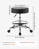 VEVOR mobilais krēsls ar riteņiem un kāju balstu, kravnesība 226,8 kg, regulējama augstuma ergonomisks krēsls ar biezu PU ādas sēdekli, 360° grozāms apaļš krēsls salonam, klīnikai un medicīnas iestādēm, melns
