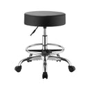 VEVOR mobilais krēsls ar riteņiem un kāju balstu, kravnesība 226,8 kg, regulējama augstuma ergonomisks krēsls ar biezu PU ādas sēdekli, 360° grozāms apaļš krēsls salonam, klīnikai un medicīnas iestādēm, melns