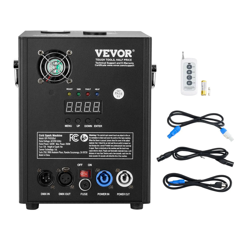 VEVOR Auksto dzirksteļu mašīna 500 W, regulējams augstums 2–4 m, DMX sistēma, LED ekrāns, rokturis, izturīgs alumīnija korpuss, skatuvei, DJ, kāzām un pasākumiem - ZEMLETES.LV