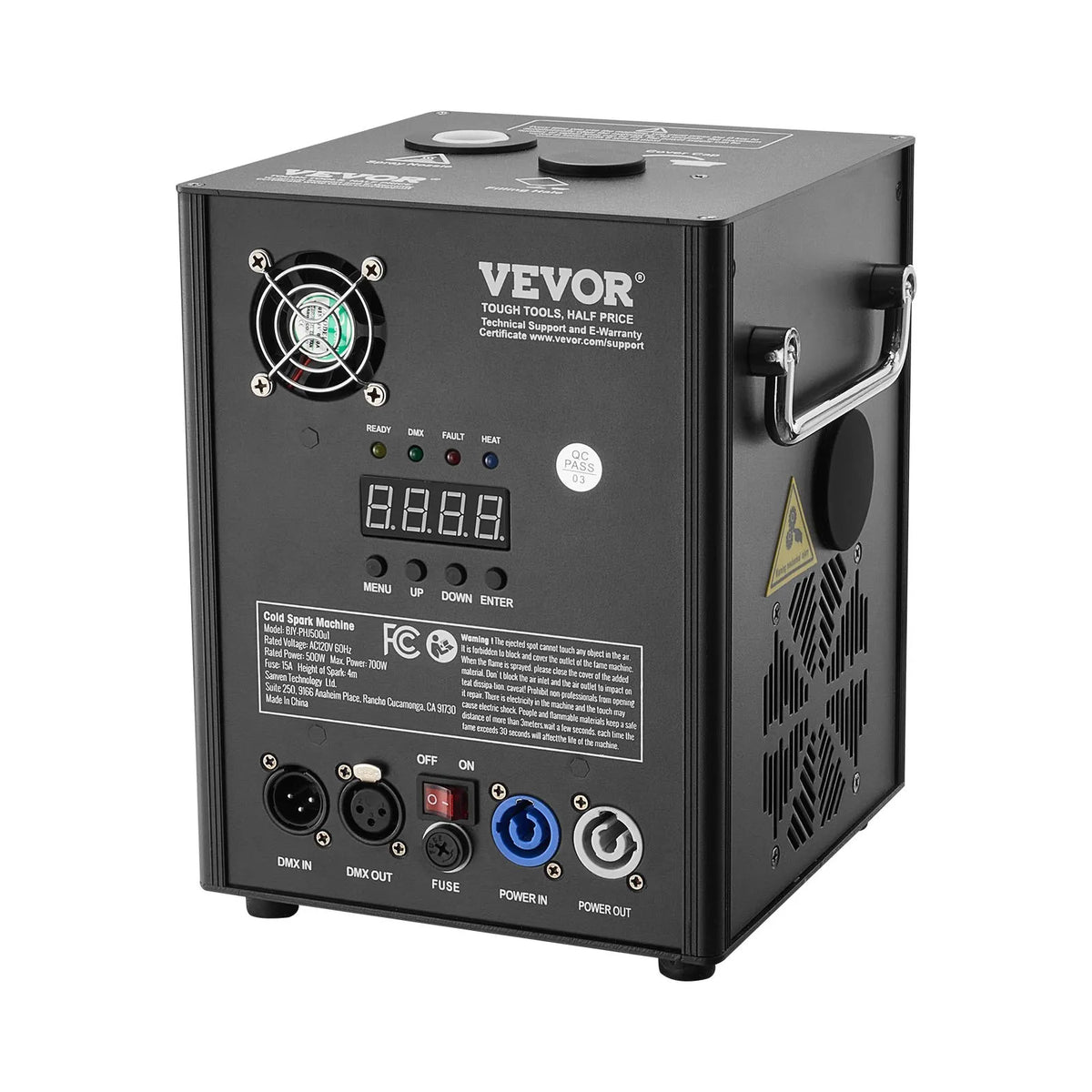 VEVOR Auksto dzirksteļu mašīna 500 W, regulējams augstums 2–4 m, DMX sistēma, LED ekrāns, rokturis, izturīgs alumīnija korpuss, skatuvei, DJ, kāzām un pasākumiem - ZEMLETES.LV